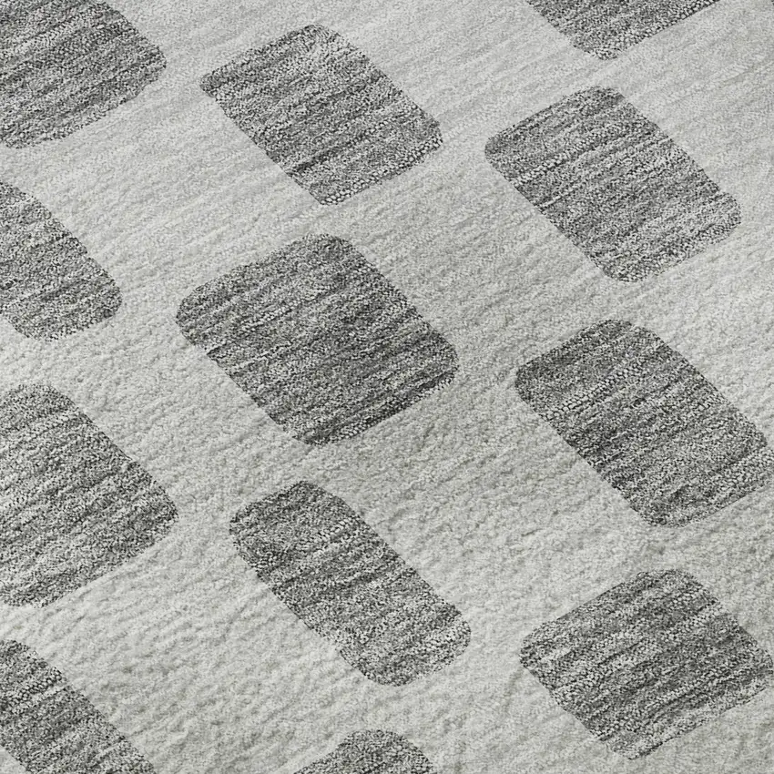 8' Gray And Ivory Geometric Washable Round Rug With UV Protection Photo 9