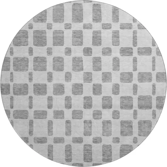 8' Gray And Ivory Geometric Washable Round Rug With UV Protection Photo 1