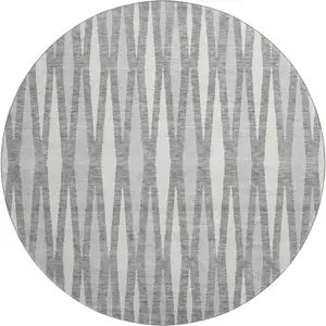 Photo of 8' Gray And Ivory Geometric Washable Round Rug With UV Protection