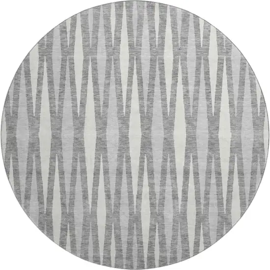 8' Gray And Ivory Geometric Washable Round Rug With UV Protection Photo 1