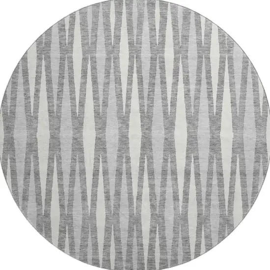 8' Gray And Ivory Geometric Washable Round Rug With UV Protection Photo 4