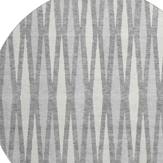 8' Gray And Ivory Geometric Washable Round Rug With UV Protection Photo 3