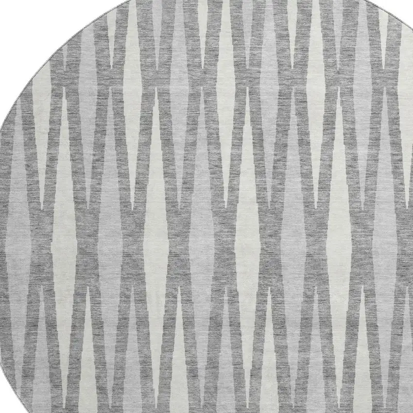 8' Gray And Ivory Geometric Washable Round Rug With UV Protection Photo 3