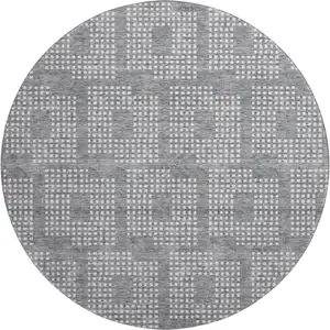Photo of 8' Gray And Ivory Geometric Washable Round Rug With UV Protection