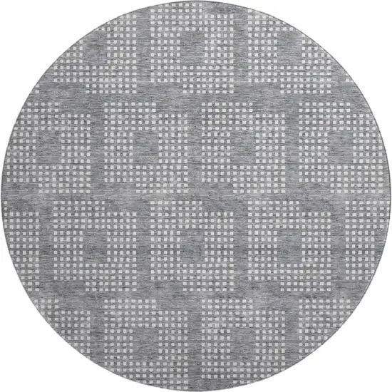 8' Gray And Ivory Geometric Washable Round Rug With UV Protection Photo 1