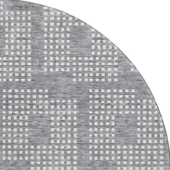 8' Gray And Ivory Geometric Washable Round Rug With UV Protection Photo 4