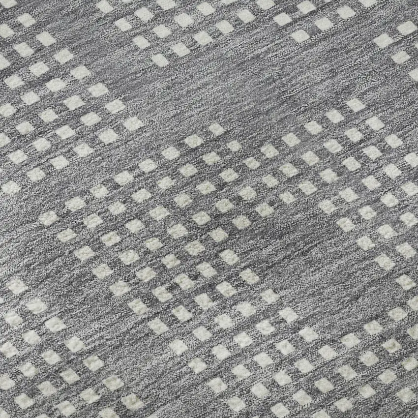 8' Gray And Ivory Geometric Washable Round Rug With UV Protection Photo 9