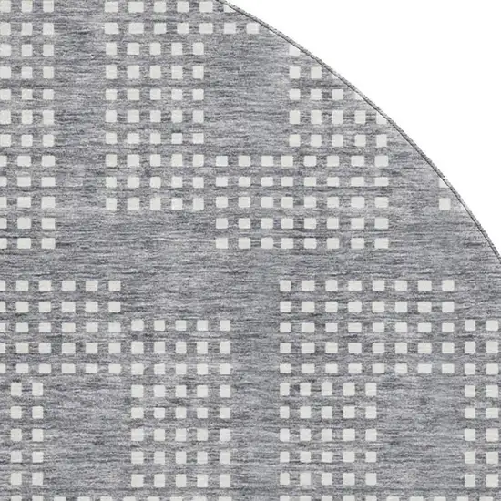 8' Gray And Ivory Geometric Washable Round Rug With UV Protection Photo 3
