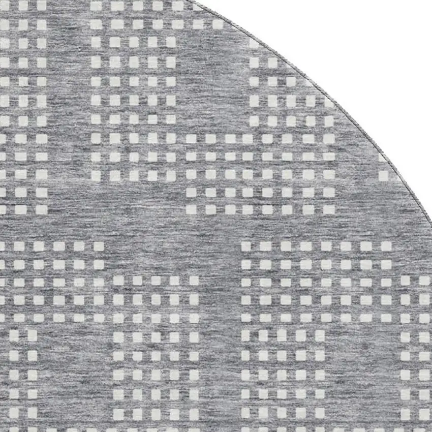 8' Gray And Ivory Geometric Washable Round Rug With UV Protection Photo 3