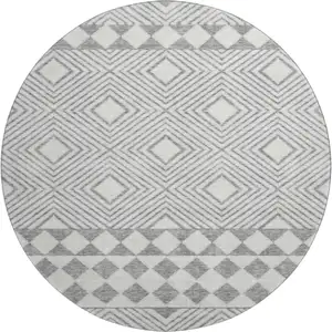 Photo of 8' Gray And Ivory Geometric Washable Round Rug With UV Protection