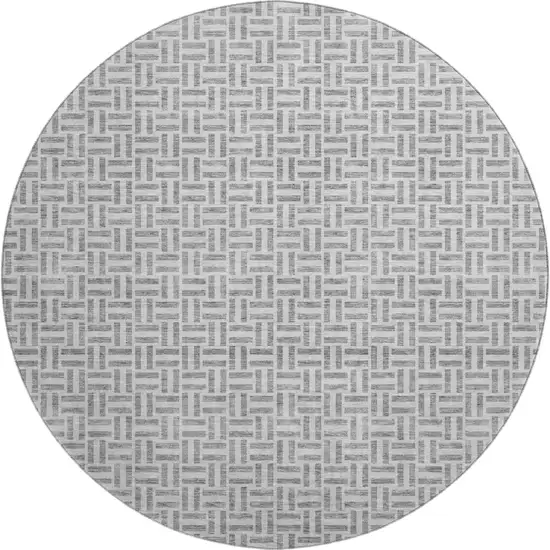 8' Gray And Ivory Geometric Washable Round Rug With UV Protection Photo 1