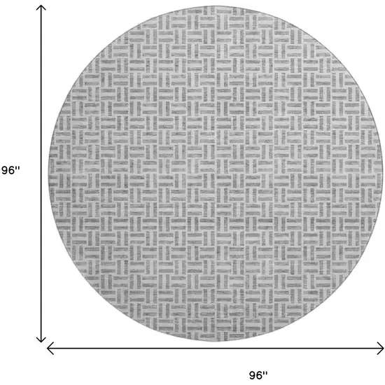 8' Gray And Ivory Geometric Washable Round Rug With UV Protection Photo 8
