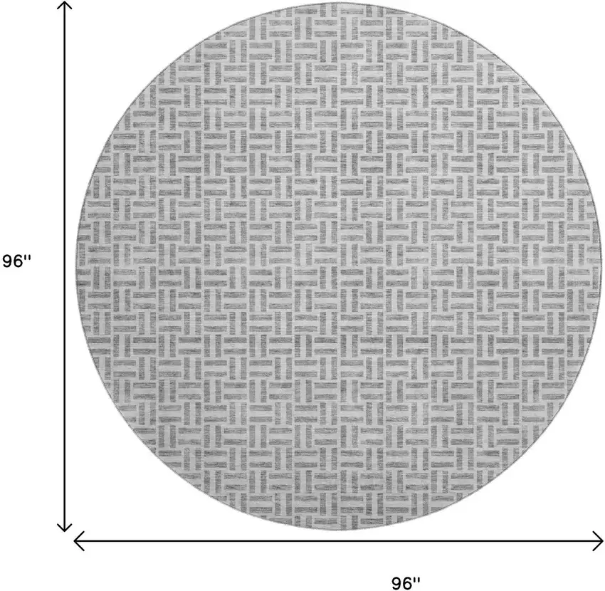 8' Gray And Ivory Geometric Washable Round Rug With UV Protection Photo 8