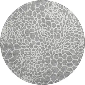 Photo of 8' Gray And Ivory Geometric Washable Round Rug With UV Protection