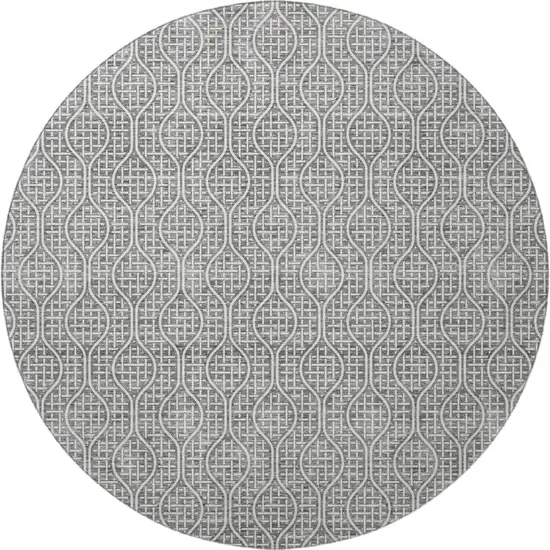 8' Gray And Ivory Geometric Washable Round Rug With UV Protection Photo 3