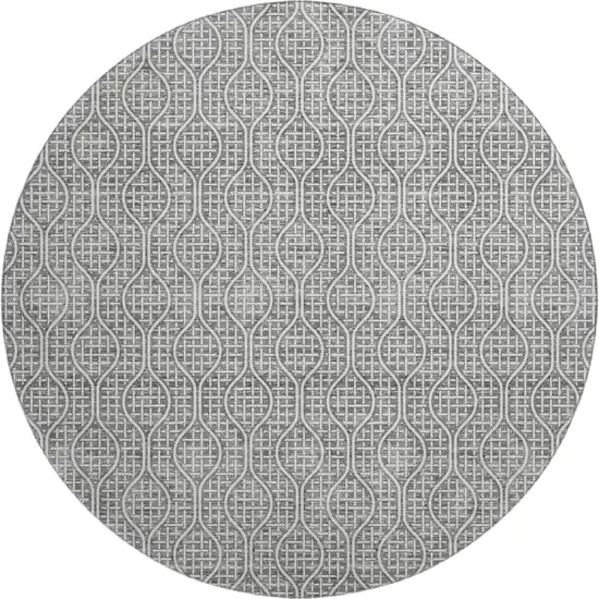 8' Gray And Ivory Geometric Washable Round Rug With UV Protection Photo 1