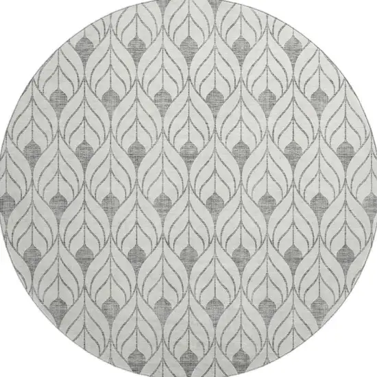 8' Gray And Ivory Geometric Washable Round Rug With UV Protection Photo 3
