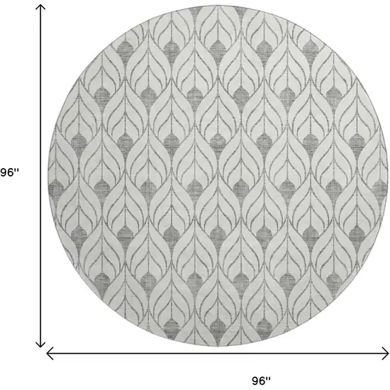 8' Gray And Ivory Geometric Washable Round Rug With UV Protection Photo 9