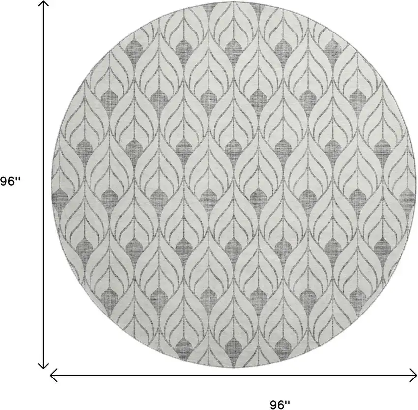 8' Gray And Ivory Geometric Washable Round Rug With UV Protection Photo 9