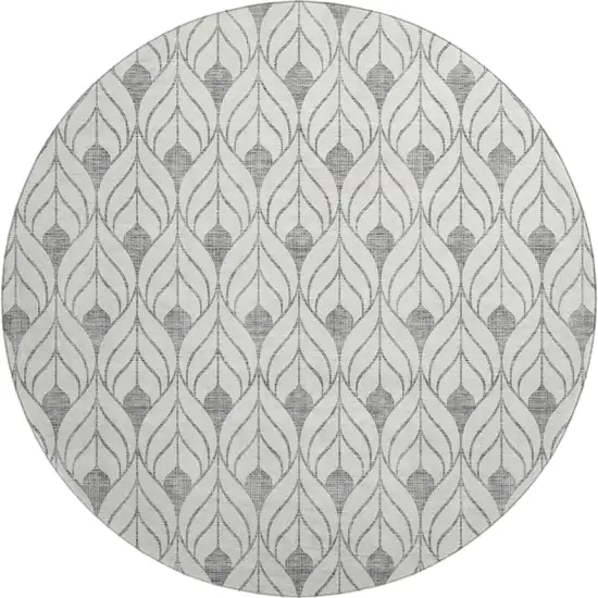 8' Gray And Ivory Geometric Washable Round Rug With UV Protection Photo 1