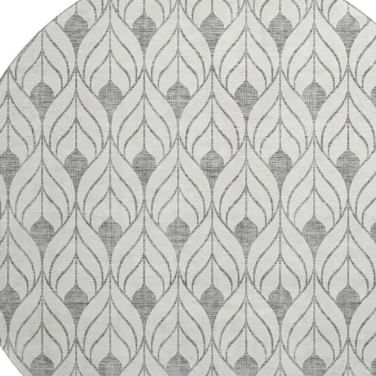 8' Gray And Ivory Geometric Washable Round Rug With UV Protection Photo 2