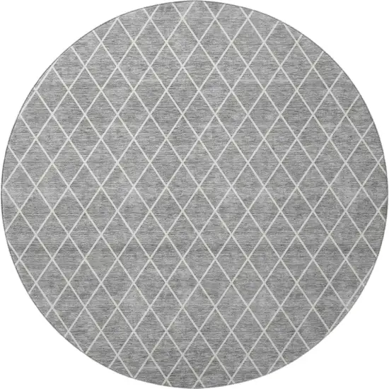 8' Gray And Ivory Geometric Washable Round Rug With UV Protection Photo 3