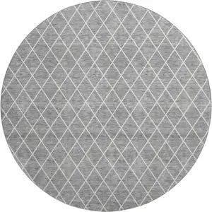 Photo of 8' Gray And Ivory Geometric Washable Round Rug With UV Protection