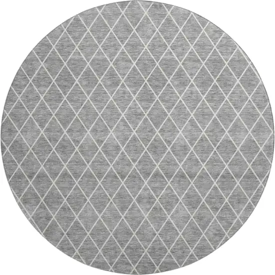 8' Gray And Ivory Geometric Washable Round Rug With UV Protection Photo 1