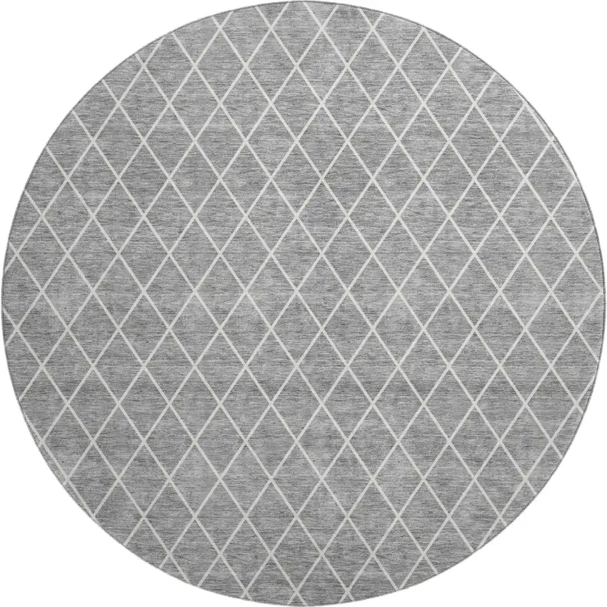 8' Gray And Ivory Geometric Washable Round Rug With UV Protection Photo 1