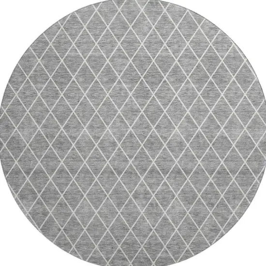 8' Gray And Ivory Geometric Washable Round Rug With UV Protection Photo 2