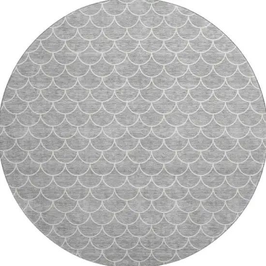 8' Gray And Ivory Geometric Washable Round Rug With UV Protection Photo 3