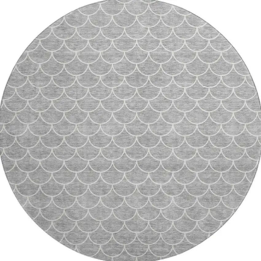8' Gray And Ivory Geometric Washable Round Rug With UV Protection Photo 3