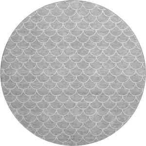Photo of 8' Gray And Ivory Geometric Washable Round Rug With UV Protection