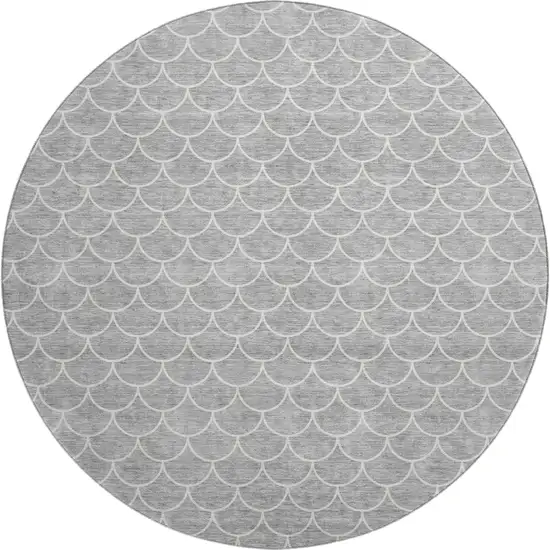 8' Gray And Ivory Geometric Washable Round Rug With UV Protection Photo 1