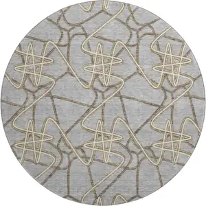 Photo of 8' Gray And Ivory Geometric Washable Round Rug With UV Protection