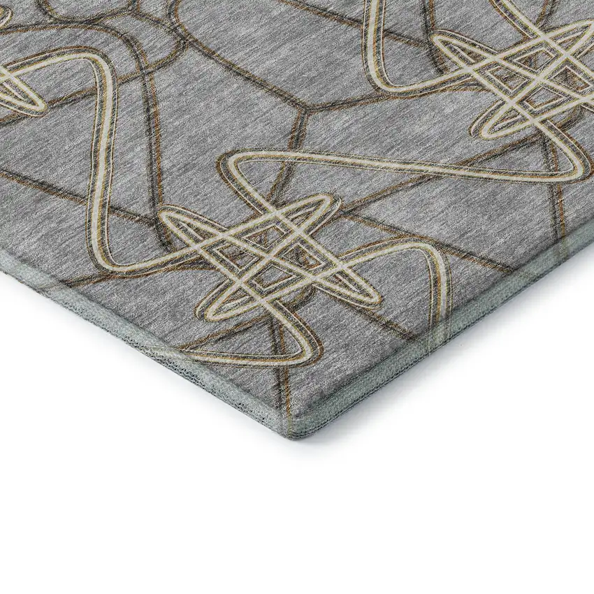 8' Gray And Ivory Geometric Washable Round Rug With UV Protection Photo 6