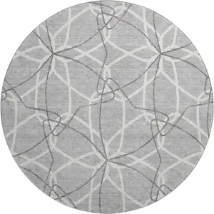 Photo of 8' Gray And Ivory Geometric Washable Round Rug With UV Protection