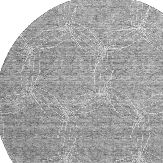 8' Gray And Ivory Geometric Washable Round Rug With UV Protection Photo 2