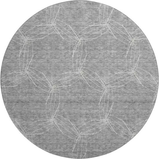 8' Gray And Ivory Geometric Washable Round Rug With UV Protection Photo 1