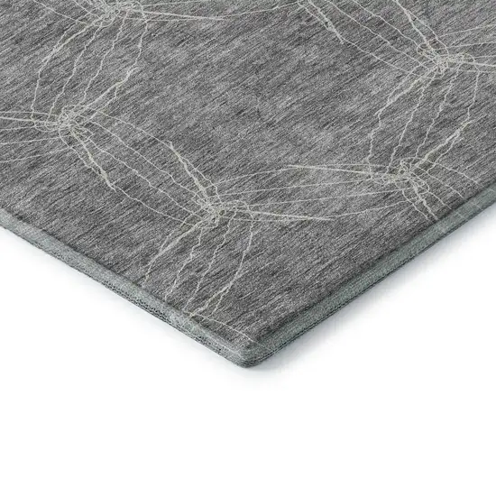 8' Gray And Ivory Geometric Washable Round Rug With UV Protection Photo 6