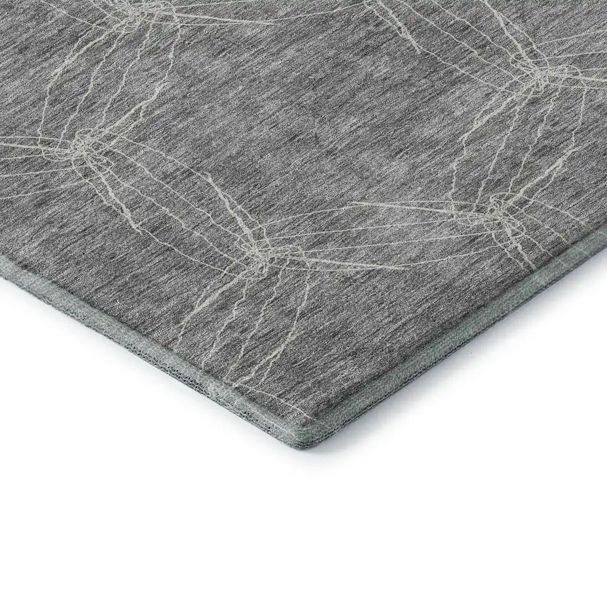 8' Gray And Ivory Geometric Washable Round Rug With UV Protection Photo 6