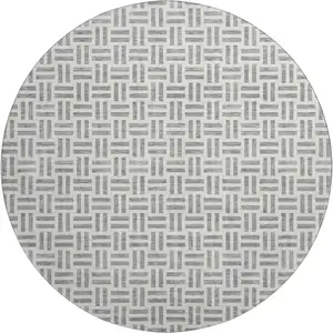 Photo of 8' Gray And Ivory Geometric Washable Round Rug With UV Protection