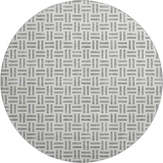 8' Gray And Ivory Geometric Washable Round Rug With UV Protection Photo 1