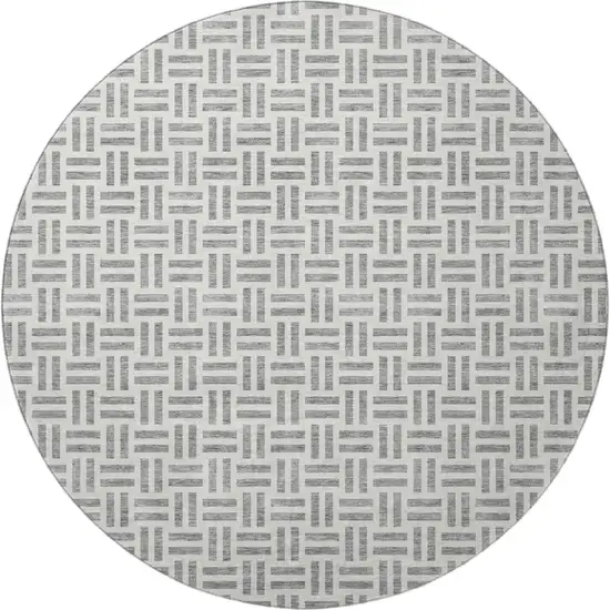 8' Gray And Ivory Geometric Washable Round Rug With UV Protection Photo 3