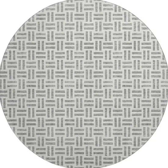 8' Gray And Ivory Geometric Washable Round Rug With UV Protection Photo 2