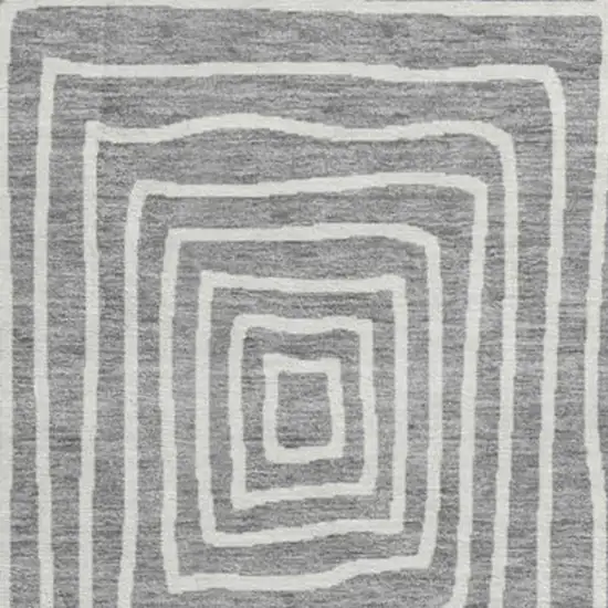 8' Gray And Ivory Geometric Washable Round Rug With UV Protection Photo 3