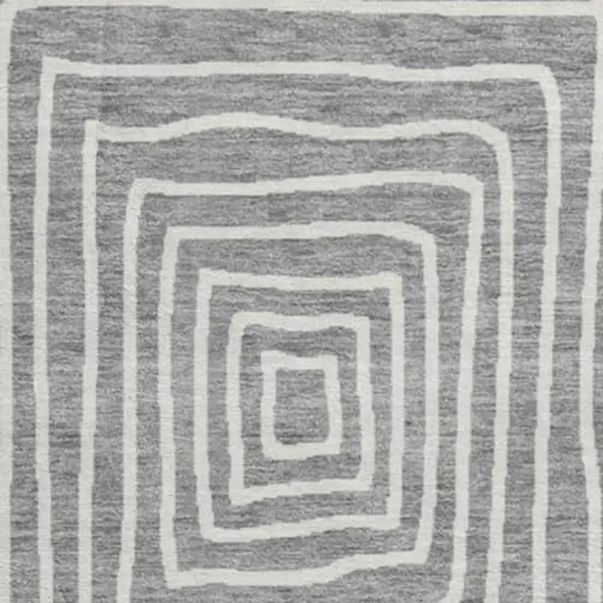 8' Gray And Ivory Geometric Washable Round Rug With UV Protection Photo 3