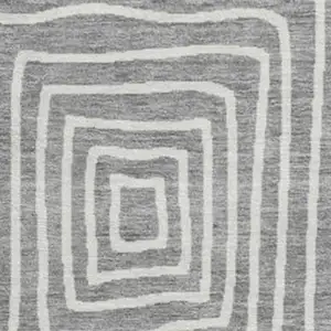 Photo of 8' Gray And Ivory Geometric Washable Round Rug With UV Protection