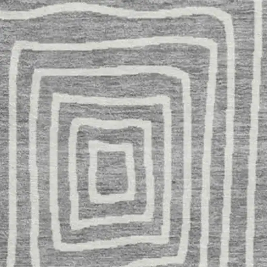 8' Gray And Ivory Geometric Washable Round Rug With UV Protection Photo 2