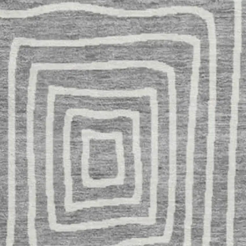 8' Gray And Ivory Geometric Washable Round Rug With UV Protection Photo 2